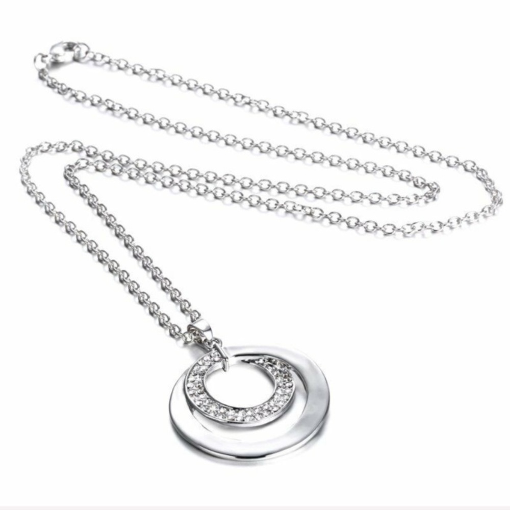 Crystal Rhinestone Silver Plated Pendant Necklace - Picture 2 of 4